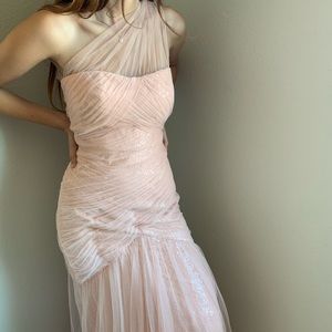 Monique Lhuillier Light Pink One Shoulder Gown